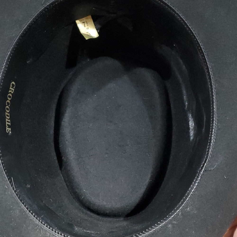 Vintage Black Crocodile Cowboy Hat with Brown Band &Accents Wool Aussie Outback - Picture 11 of 13